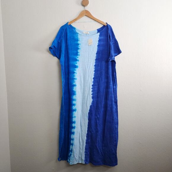 NEW Free People Ice Cream Sundae Blue Ombre Tie-Dye Maxi Cotton Dress - Picture 6 of 15